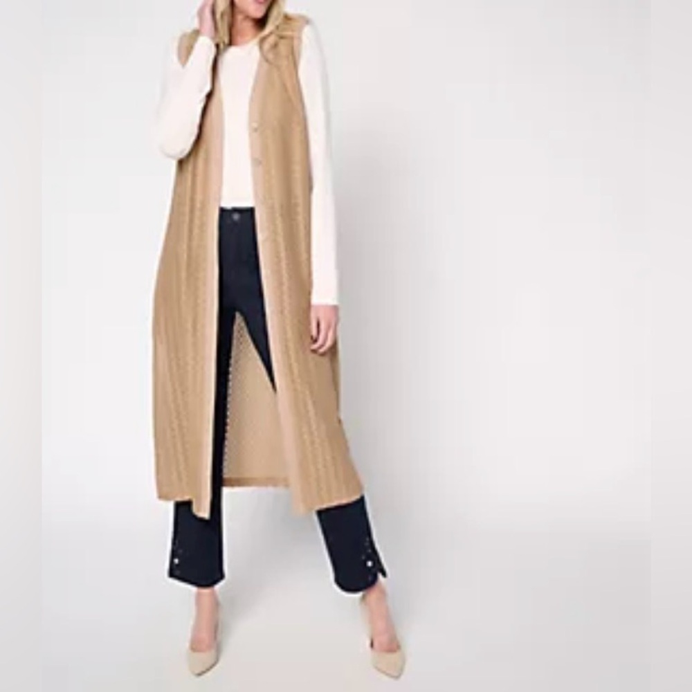 H&M Women's Beige Longline sleeveless Cardigan